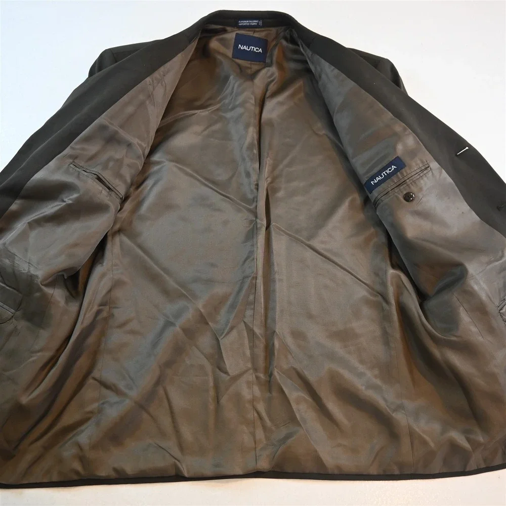 Vtg Y2K Boxy 2000s 44R 36x30 Dark Green‎ 100% Wool Mens Jacket Pants Suit